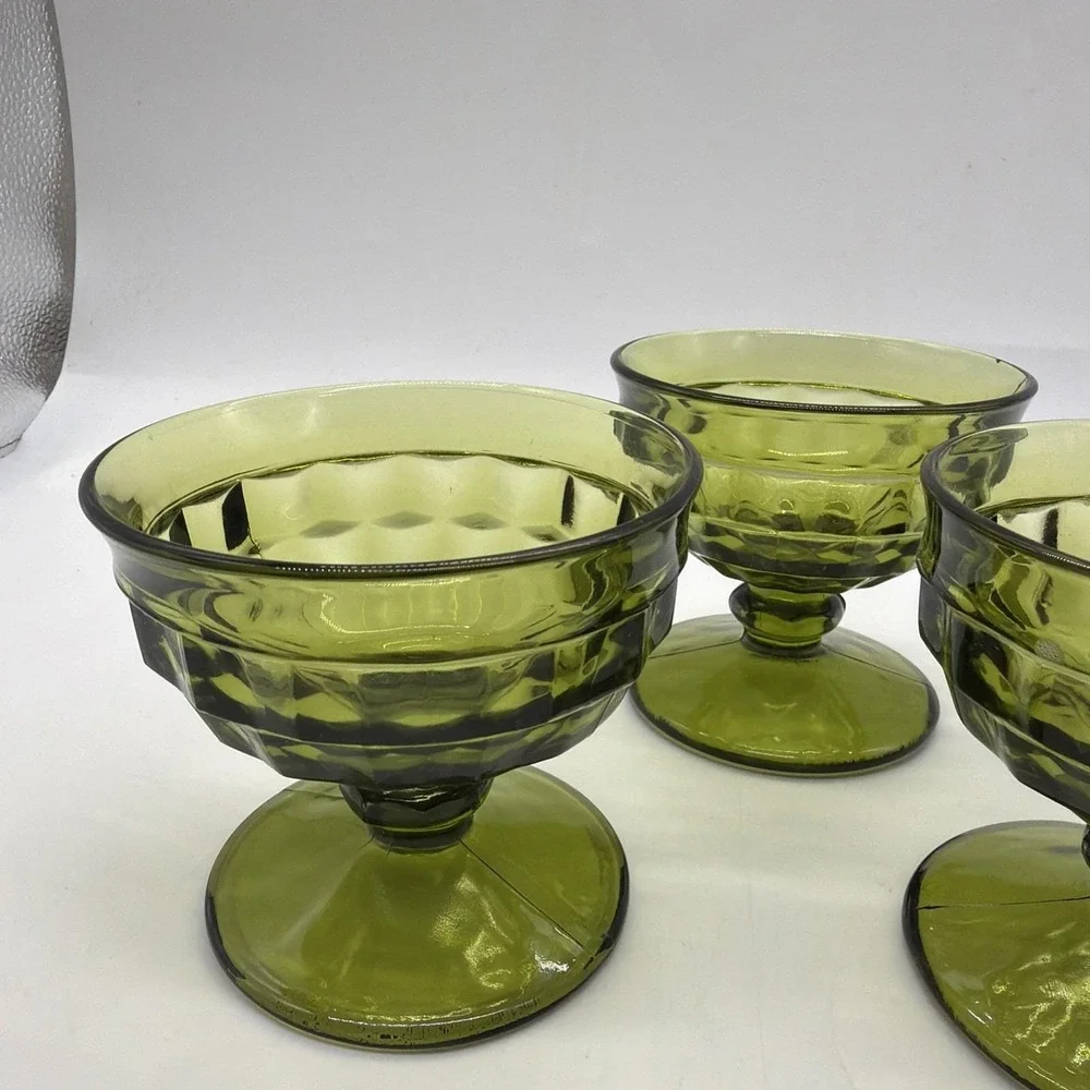 VTG Indiana Glass Colony Whitehall Avacado Green Sherbet/Dessert Dish. Set Of 3.